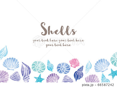 色んな種類の貝殻 フレーム 水彩01のイラスト素材