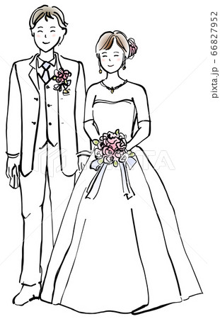女性 結婚 ウェディングドレス モノクロのイラスト素材