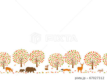 秋 森 動物 紅葉のイラスト素材