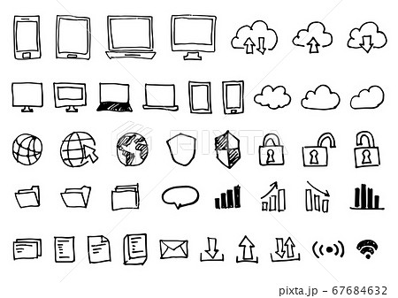 スマホ パソコン アイコン 手描きのイラスト素材