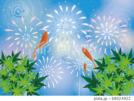 夏 花火 水面 反射のイラスト素材