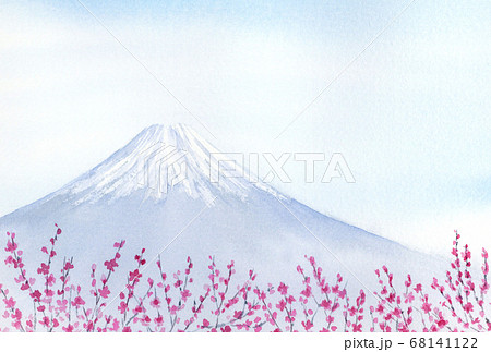 富士山 水墨画 墨絵 風景のイラスト素材