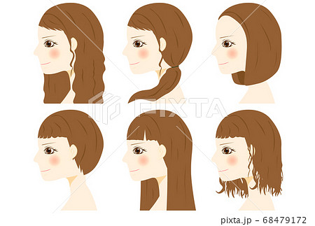 ヘアスタイル 女性 横顔 髪型のイラスト素材