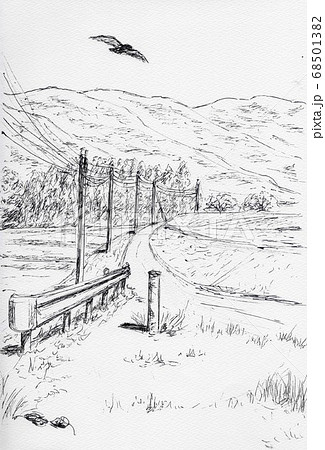 田んぼ道のイラスト素材