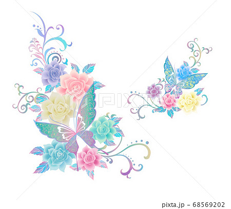 蝶と花のイラスト素材