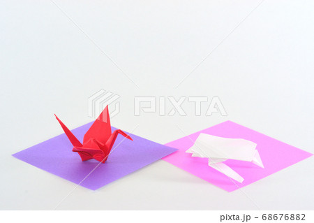 鶴亀 折り紙 かめ つるの写真素材