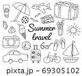 旅行の手書きのイラストのセット おしゃれ 旅 トラベル 観光 レジャー 夏 冬 かわいいのイラスト素材