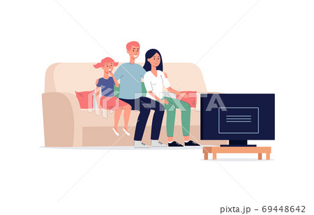 家族 テレビ ウォッチング 見ているのイラスト素材