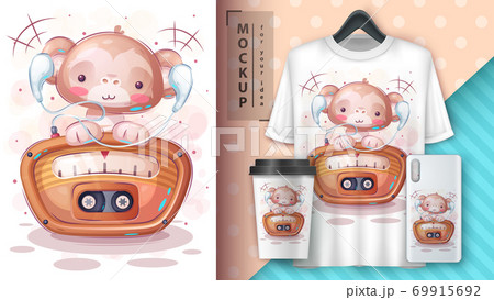 さる サル 猿 ヘッドフォンのイラスト素材