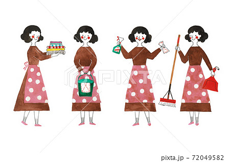 掃除 お母さん かわいい イラストの写真素材