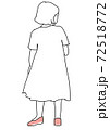 後ろ向きの幼い少女 手描き風線画のイラスト素材