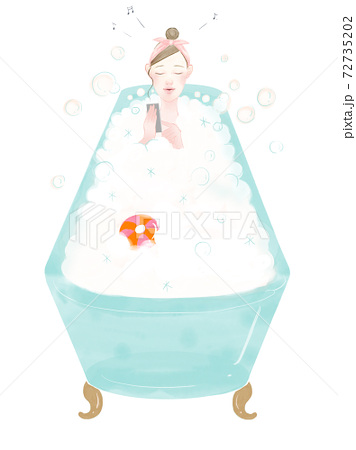 女性 お風呂 かわいい イラストのイラスト素材