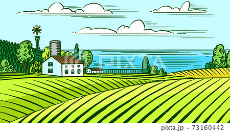 家 田舎 モノクロ 白黒のイラスト素材