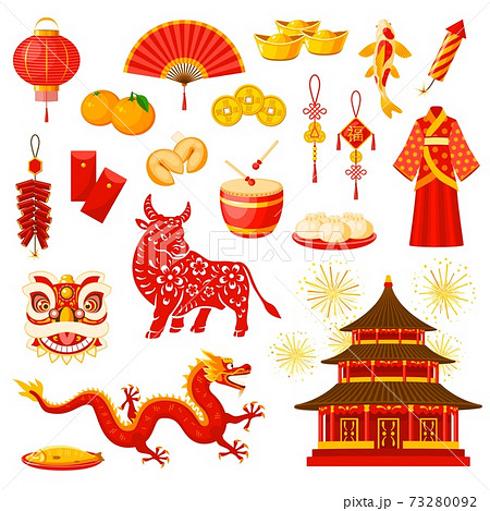 Chinese New Year stickers, symbols of China set