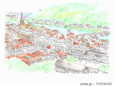 水彩画 城 建物 水彩のイラスト素材 - PIXTA