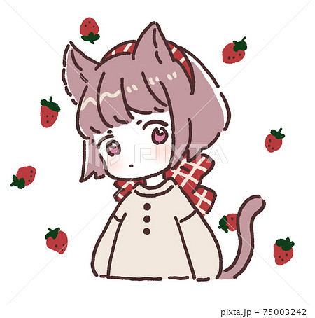 猫 女の子 猫耳 苺のイラスト素材