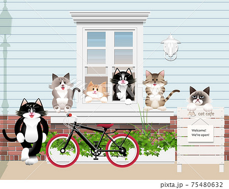 猫カフェのイラスト素材