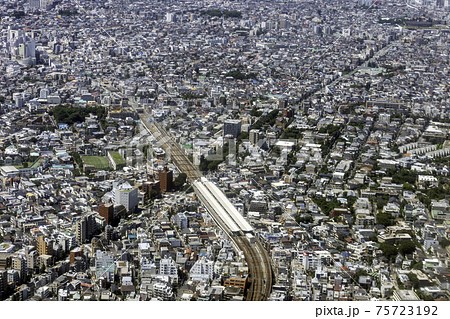 東京都 渋谷区 空撮 航空写真の写真素材