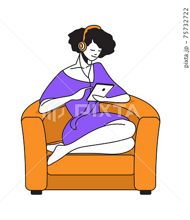 イヤホン 女 少女 女性のイラスト素材