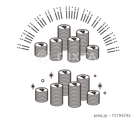 モノクロ 白黒 コイン 硬貨のイラスト素材