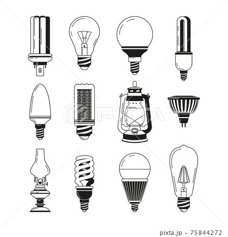 ランプ 電球 モノクロ 白黒のイラスト素材