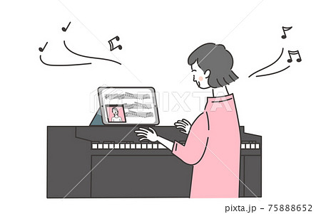 後ろ姿 弾く ピアノ 人物の写真素材