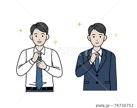 ビジネスマン ネクタイ 整える 結ぶの写真素材