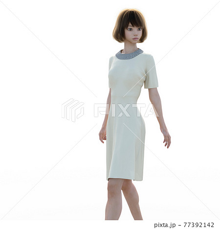 ポーズするワンピースの若い女性 Perming3dcgイラスト素材のイラスト素材