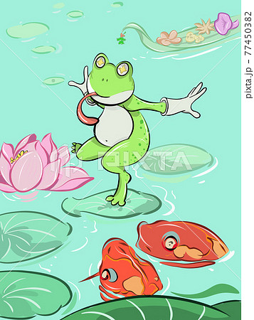 蓮の葉 カエルのイラスト素材