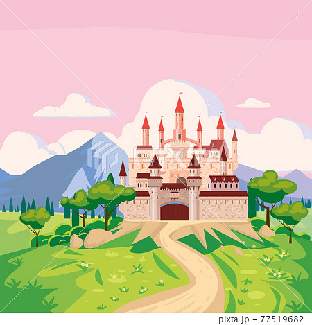 城 ピンク色 しろ お城のイラスト素材