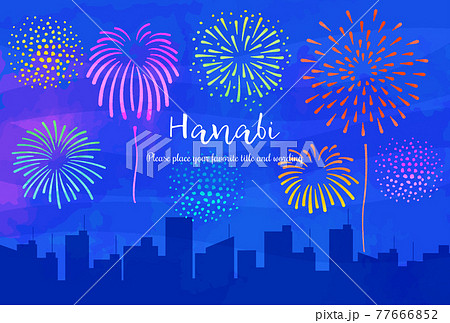 夏祭り 打ち上げ花火 花火大会 7月のイラスト素材