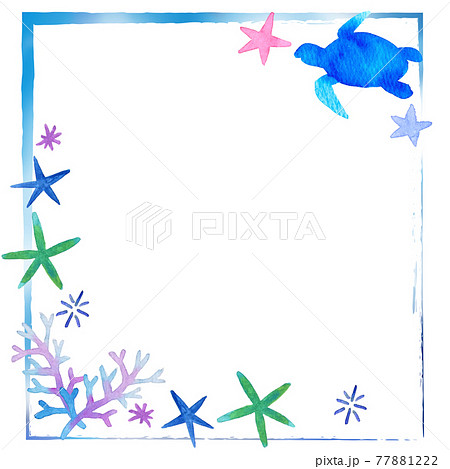 水彩 フレーム ヒトデ 青のイラスト素材