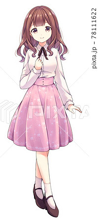 アニメ風の女性キャラクター 全身イラストのイラスト素材