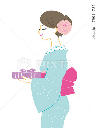 女性 横顔 着物 和服のイラスト素材