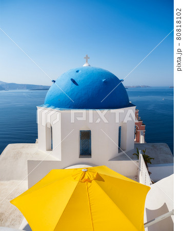 サントリーニ島 ギリシャ 地中海 白い家の写真素材