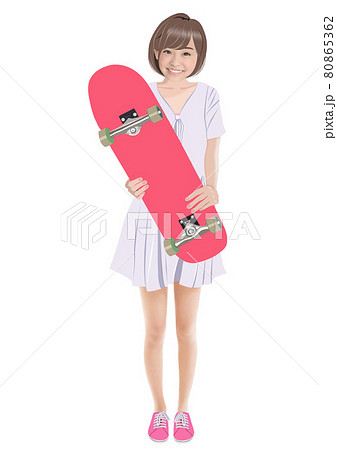 スケボー スケートボード 女子 かわいいのイラスト素材
