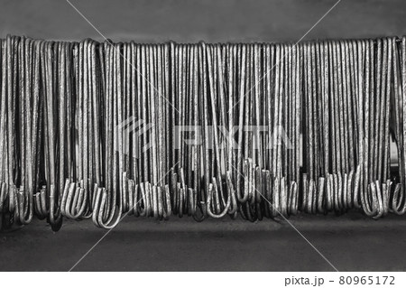 Metal hooks steel equipment in the reinforcement workshop