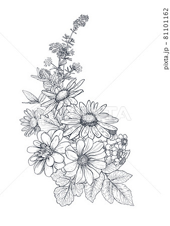 フローラル モノクロ 白黒 花束のイラスト素材