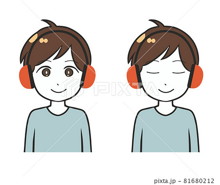 ヘッドホン 音楽 聴く 男の子のイラスト素材