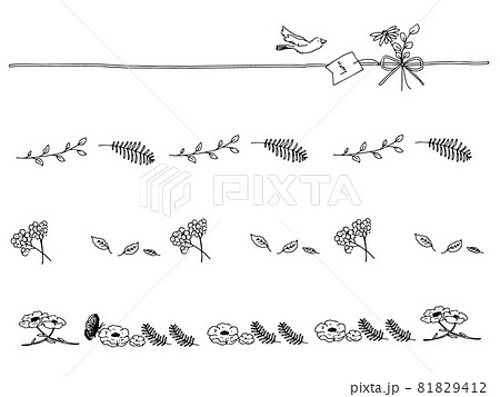 花 フレーム 白黒 白バックのイラスト素材