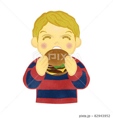 食べる ハンバーガー 男の子 食事のイラスト素材