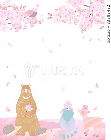 桜 春 動物 フレームのイラスト素材