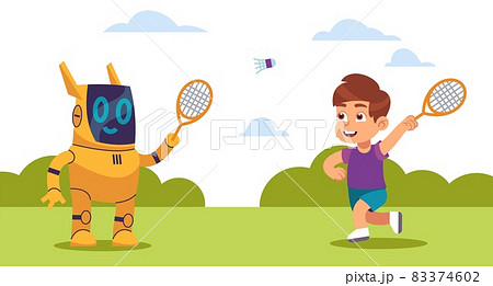 ロボット テニス サイボーグ かわいい 人造人間の写真素材