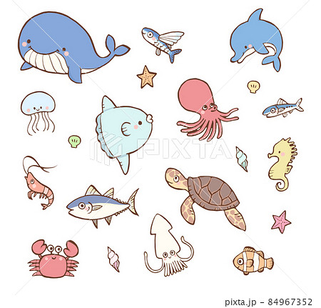 キャラクター かわいい 動物 魚のイラスト素材