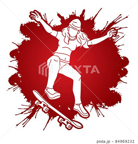 女性シルエットデザイン スケートボード 女性 スケボー スケートボード シルエットのイラスト素材 - PIXTA