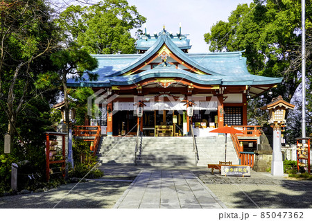 多摩川浅間神社 鳥居 本殿 田園調布の写真素材