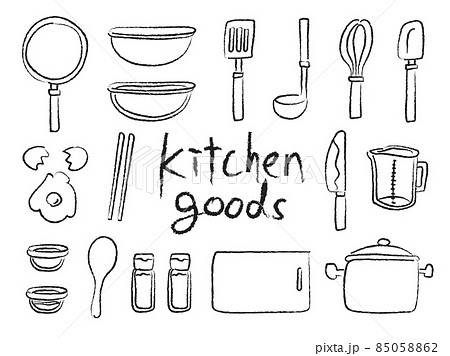 ベクター 手書き キッチン 調理器具のイラスト素材