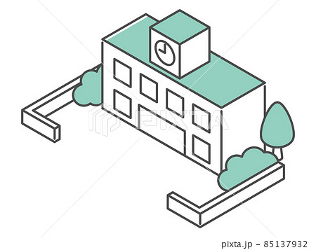 学校 校舎 校庭 グラウンドのイラスト素材