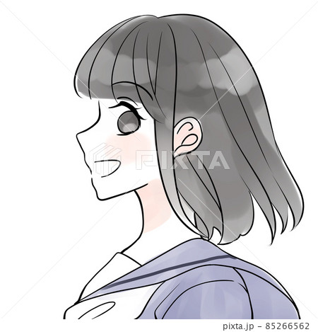 女子高生 女性 笑顔 横顔のイラスト素材