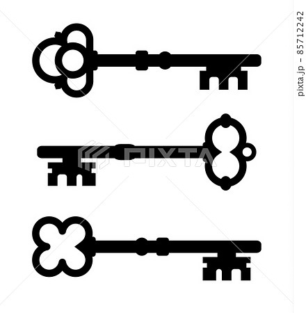 Old key silhouette. Treasure symbol. Secret door icon